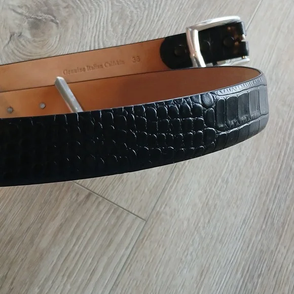 Black Genuine Italian Calfskin Leather Belt | Size 38 | Classic Men's Accessory - Picture 3 of 8